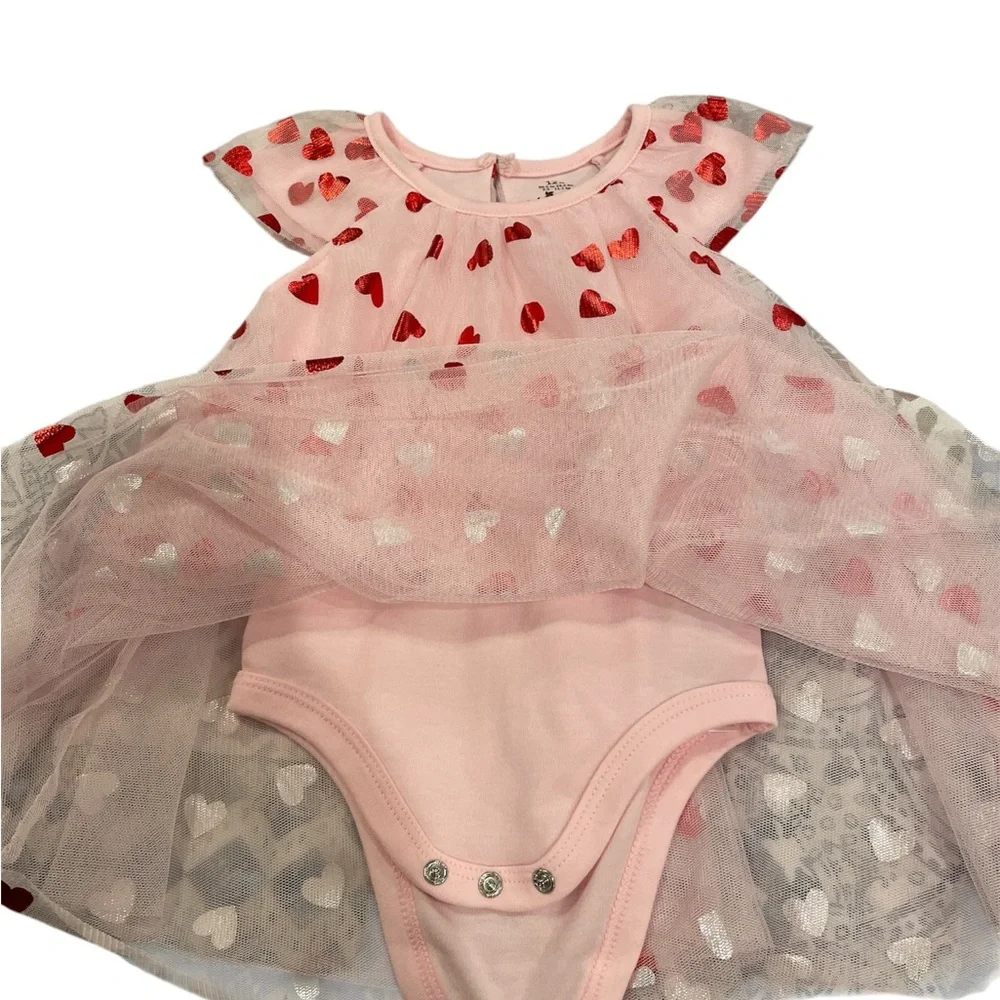 Valentine’s Baby Starters Pink Tulle Dress with Red Hearts